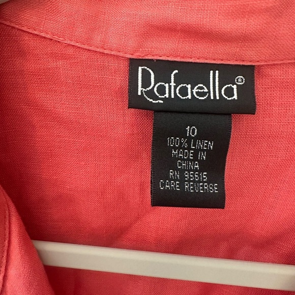 Rafaella Women’s Coral 100% Linen longline Long Sleeve Button Up Blouse size 10 - Picture 3 of 9